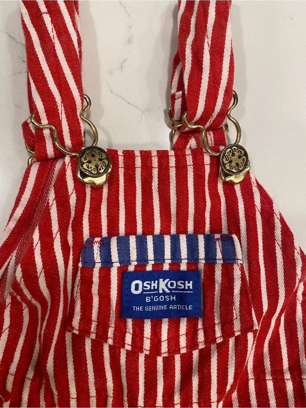 Vintage OshKosh B'gosh red, white striped 100% cotton overalls made in USA 12mo